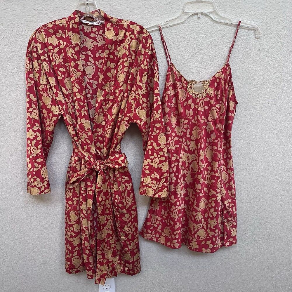 Vtg 90's Victoria's Secret 100% SILK Robe Sz XS/S & Chemise Nightgown Sz M Set